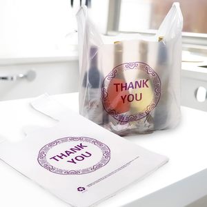 ถุงพลาสติกมีหูหิ้วแบบ "ขอบคุณ" ถุงเสื้อยืดแบบ "ขอบคุณ" จำนวนมาก ถุงช้อปปิ้งแบบใช้ซ้ำได้สำหรับร้านอาหาร ร้านค้าปลีก - Product Image 5