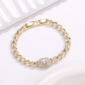 Bracciale di Lusso Leggero Placcato Oro CM14k con Catena Cubana Tempestata di Diamanti, Gioielleria all'Ingrosso di Moda per Uomo e Donna - Product Image 4