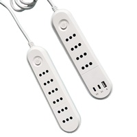 Multiprise italienne 16A/10A à 6 prises en plastique avec interrupteur et 2 ports USB-C, usage commercial, tension universelle