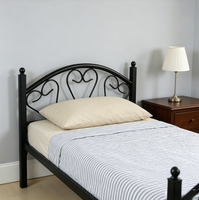Cadre de lit métallique moderne, taille double, sommier en fer, tête de lit à motif double cœur, structure KD pour appartement, école, dortoir