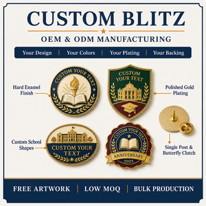 Ensemble de badges en métal émaillé personnalisés pour anniversaire scolaire et remise de diplôme, en alliage de zinc plaqué or, forme irrégulière, thème traditionnel - Product Image 4
