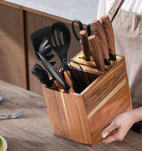 Portautensili da Cucina in Legno Massello di Acacia Sostenibile, Divisibile, con Coperchio Drenante Rimovibile, Contenitore Multi-Scomparto da Appoggio - Product Image 5