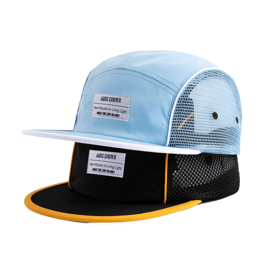 Custom Performance 5 Panel Camper Hats Nylon Waterproof Camp Hat Mesh ...