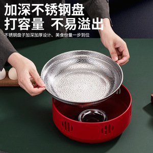 Stainless Steel Alcohol <b>Stove</b> Mini Hot Pot Round High Edge Hammered Heat Preservation Dry Pot Cookware Household Solid Fuel - Product Image 4