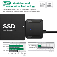 Juego de adaptadores SATA USB 3,0 para convertidor de disco duro externo Cable único 2,5 3,5 pulgadas HDD SSD UASP fuente de alimentación para computadoras PVC