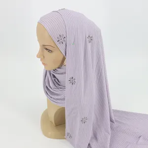 High Quality Premium Bead Jersey Cotton Hijab With Rhinestone Scarf For Women