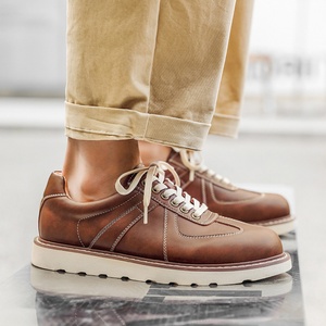 Genuine Leather Men's German Training Shoes Classic Airplane Toe Cowhide Low-<b>top</b> Work Shoes British Retro Sneakers Shoes - Product Image 1