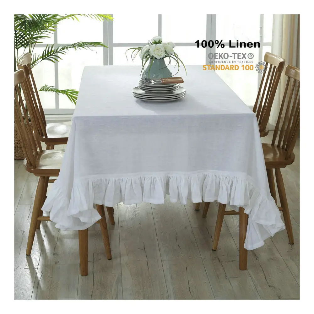 Customize Wedding White Ruffle Linen Tablecloth