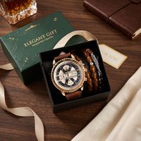 Coffret Cadeau d'Accessoires Premium Personnalisés pour Hommes – Ensemble Montre à Quartz et Bracelet (2 pièces) pour Cadeaux d'Appréciation des Employés