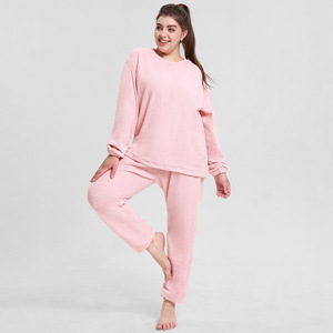 <strong>Women's</strong> Plus Size Two-Piece Winter Warm <strong>Fluffy</strong> Fleece Sleepwear Soft Loungewear Elastic Waist Cute <strong>Pyjamas</strong> for Sleep Lounging - Product Image 3