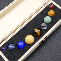 Ensemble de 9 pierres roulées du système solaire, pierres précieuses de guérison, boules de cristal avec boîte en bois, artisanat en pierres semi-précieuses