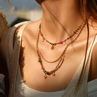Collier pendentif multicouche en pierres naturelles colorées, style européen et américain, en acier inoxydable, bijoux de cou pour femme, vente en gros