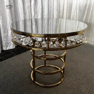 60 Inch Wedding Rounded Acrylic Mirror Table Tops Gold Design Stainless Steel Round Cake Table