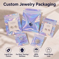 Broche personnalisée emballage de bijoux sac en plastique de qualité alimentaire scellabilité anneau boucle d'oreille emballage holographique mylar sac avec logo