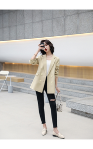 Abiti da ufficio da <span class=keywords><strong>donna</strong></span> in poliestere <span class=keywords><strong>giallo</strong></span> stile di fabbrica giacche doppiopetto con colletto rovesciato da esterno cappotti casual da <span class=keywords><strong>donna</strong></span> - Product Image 3