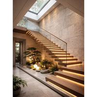 Escalier moderne CBMmart pour la maison avec marches en bois de chêne, structure métallique, garde-corps en verre, escalier droit