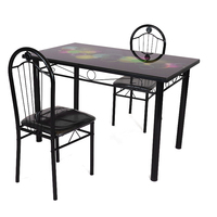 Table à manger rectangulaire vintage en verre trempé avec dessus en verre à motif floral classique pour la maison et les restaurants