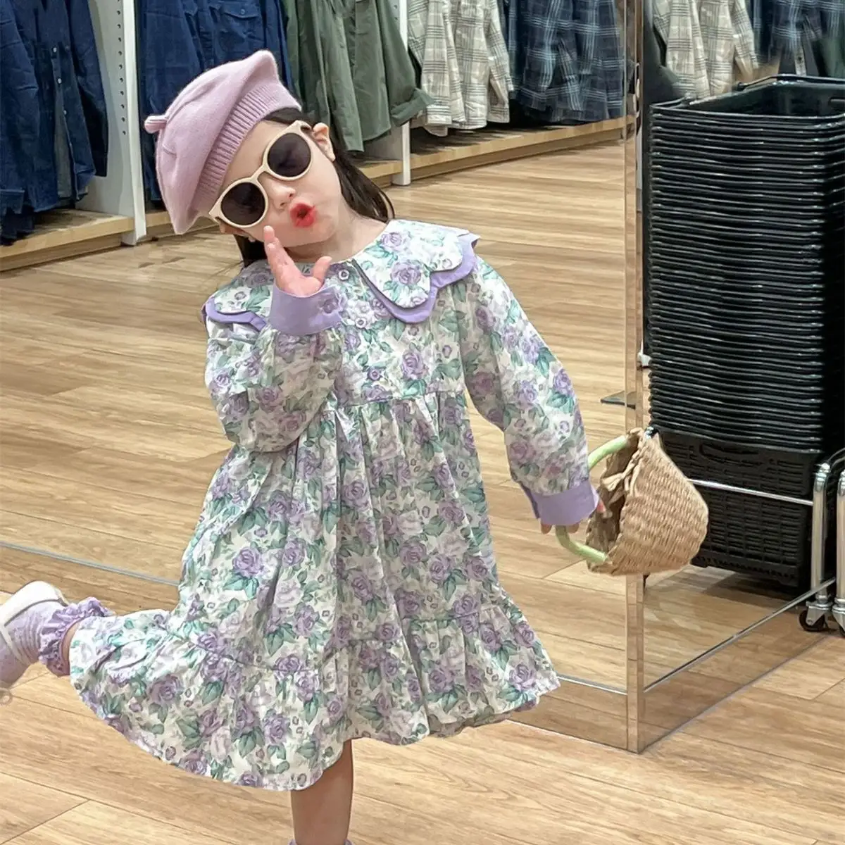 Vente en gros 2023 robes de fille Robes de princesse pour enfants et filles à fleurs violettes d'automne de 2 à 7 ans