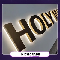 Plaque de numéro de maison moderne rétroéclairée 3D LED étanche |   Logo en métal noir et or |   Lettres personnalisées pour devantures de magasins, intérieur/extérieur