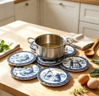 Sous-plat en céramique bleu Delft, motif campagne hollandaise, moulin à vent en relief 3D, style ferme, résistant à la chaleur, avec support en liège