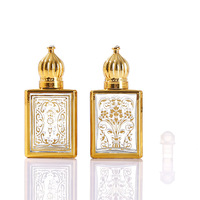 Flacon compte-gouttes carré plat créatif en verre plaqué or 15 ml, vaporisateur de parfum, flacon à bille pour huile essentielle et massage
