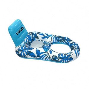 Bouée de piscine pliable en PVC à motif feuilles, transat gonflable pour adulte avec impression sérigraphiée pour fêtes estivales et divertissement en piscine - Product Image 1