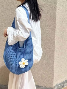 Polyester Crochet Bohemian Tote <b>Bag</b> Hollow Out Flower Decor Arcuate Strap Fashion Shopping Bulk - Product Image 6
