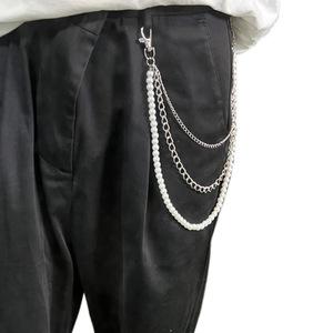 Chaîne de taille multicouche en perles Yueli, chaîne de corps unisexe style Hip Hop Punk en fausses perles, pour usage quotidien, blanc K - Product Image 2