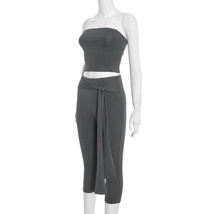 Viviblook J25ST464 New Women Casual Set <b>Sexy</b> Slim Fit Strapless <b>Crop</b> <b>Top</b> Cropped Pants 2 Pieces Set - Product Image 5