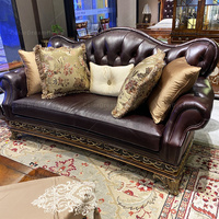 Meubles de salon de luxe, ensemble de canapé confortable en cuir véritable de couleur marron chocolat