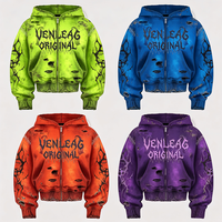 Pakaian Olahraga Pria Streetwear Logo Kustom Bordir Resleting Kartun Acid Wash Sablon French Terry 100% Katun Distressed