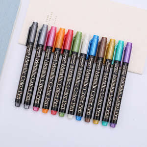Marqueurs effaçables à l'eau métalliques fins et colorés, 12 couleurs, pointe pinceau, stylos d'écriture artistique, album <span class=keywords><strong>photo</strong></span>, carte cadeau, bricolage, artisanat, enfants - Product Image 3
