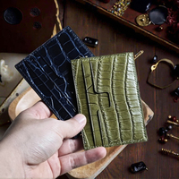 Dompet Kartu Kredit Kulit Asli Vintage Boshiho Custom dengan Pola Kulit Buaya, Anti-RFID, untuk Bisnis Kasual Pria