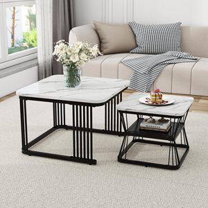 Ensemble de tables basses SENYU modernes avec plateau en marbre et structure métallique, design emboîtable pour le mobilier de salon - Product Image 1
