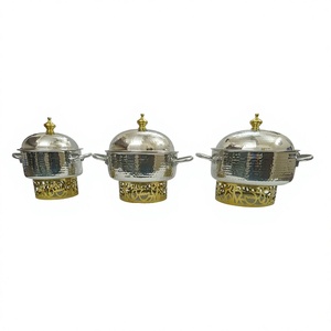 Juego de tres ollas para calentar comida, hechas a mano, de excelente calidad, diseño de lujo, calentador de alimentos metálico, más vendido. - Product Image 1