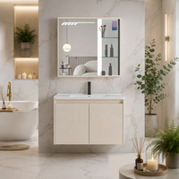 Ensemble de meuble-lavabo mural rectangulaire moderne tout en aluminium pour salle de bain, avec miroir inclus et lavabo en céramique facile à nettoyer, 70 cm