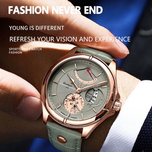 Montre homme POEDAGAR, mode, luxe, sport, montre-bracelet homme, étanche, lumineuse, cuir, date, quartz, avec boîte. - Product Image 4