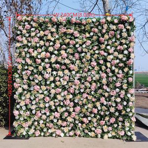 Mur de fleurs artificielles en soie en gros, de haute qualité, enroulable, en tissu blanc, pour décorations de mariage - Product Image 2
