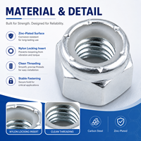 Écrou de blocage hexagonal à insert en nylon robuste UNC 3/8-16 en acier au carbone zingué pour la réparation et le remplacement des roues de roulettes