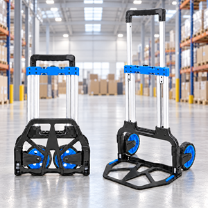 Foldable Aluminum Platform Hand <b>Cart</b> Trolley with 2 Blue <b>Wheels</b> OEM Customizable Powder Coated <b>for</b> Shopping Storage - Product Image 1