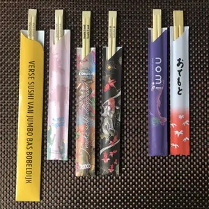 Wholesale Chopsticks Custom Logo Branded Sushi Sleeves Semi Paper Cover Sleeve For Bamboo Chopsticks Custom Logo Chopstick