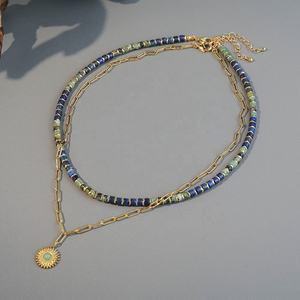 Collar de joyería de lapislázuli turquesa africano hecho a mano cuentas de piedra natural gargantilla forma de sol collar con colgante de acero inoxidable - Product Image 3