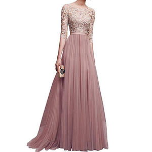 Vestido Largo de Noche para Mujer de Manga Larga con Decoración de Encaje Elegante Vestido de Fiesta Formal Ajustado - Product Image 4