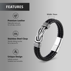 Pulsera de Cuero con Diseño Elegante y Nudo Infinito, Brazalete de Cuero Trenzado Negro para Hombre, Acero Inoxidable 316L - Product Image 2