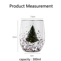 Taza de Vidrio de Borosilicato de Doble Pared con Estampado de Árbol de Navidad, 300 ml, Resistente al Calor, para Café o Té, Regalo de Navidad