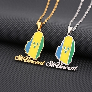 Nouvelle goutte d'huile d'émail <span class=keywords><strong>ST</strong></span>. <span class=keywords><strong>Vincent</strong></span> carte drapeau pendentif collier pour femmes filles bijoux en acier inoxydable ethnique fête d'anniversaire cadeaux - Product Image 1