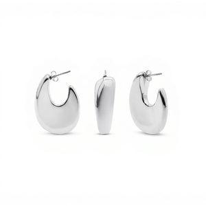 Boucles d'oreilles créoles épaisses en acier inoxydable argenté, style minimaliste, bijoux épurés, créoles plates ouvertes, vente en gros - Product Image 1