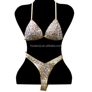 B100 model baru pakaian renang mewah wanita Thong segitiga Bikini baju renang kristal berlian imitasi baju renang