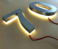 Enseigne lumineuse LED intérieure/extérieure, lettres métalliques 3D découpées au laser, halo-lumineuses, en acier inoxydable, rétro-éclairées par LED, numéro de maison 3D