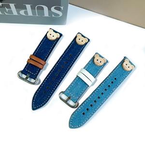 Forwelleny 18mm 20mm nuevo lindo osito mujer estilo Denim cuero pulsera correa para Apple 11 10 9 8 7 6 5 <span class=keywords><strong>SE</strong></span> - Product Image 3